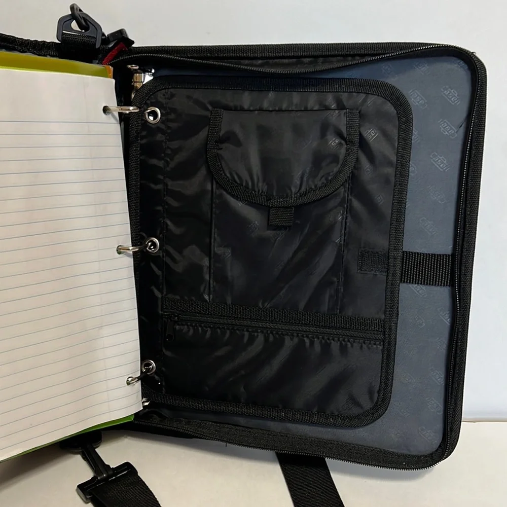 NEW Case-It The Dual Ring Zipper Binder with Shoulder Strap, Black and Gray